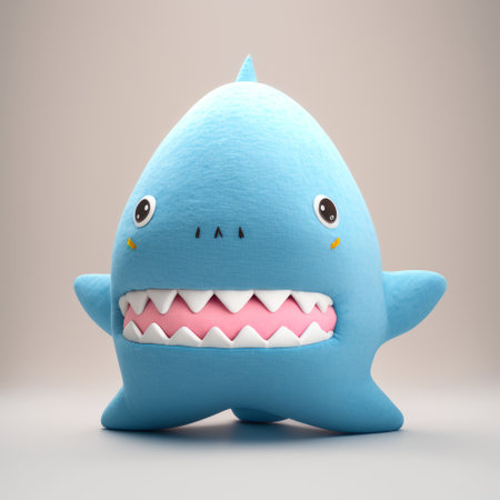 Cute cartoon shark isolated on a gray background. 3d renderの素材