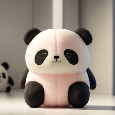 Cute panda in the room. 3D rendering illustration.の素材