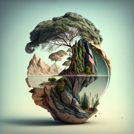 3d illustration of a planet with trees in the form of a ballの素材