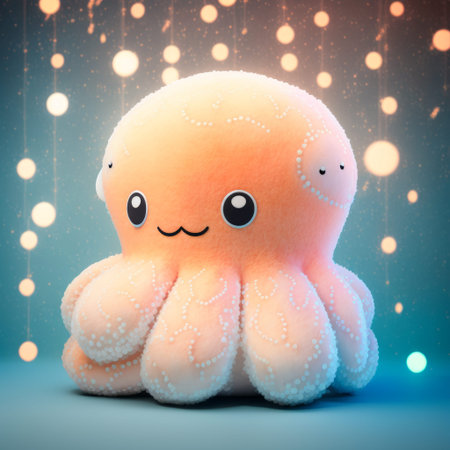 Illustration of a cute soft toy octopus on a blue backgroundの素材