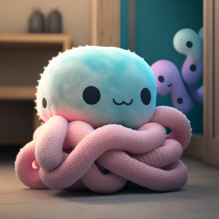 Funny octopus in the room. Halloween concept. 3d renderingの素材