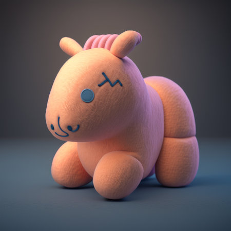 Teddy bear with pink hair on a gray background. 3d renderingの素材