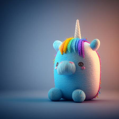 Unicorn toy on blue background. 3d render illustration.の素材