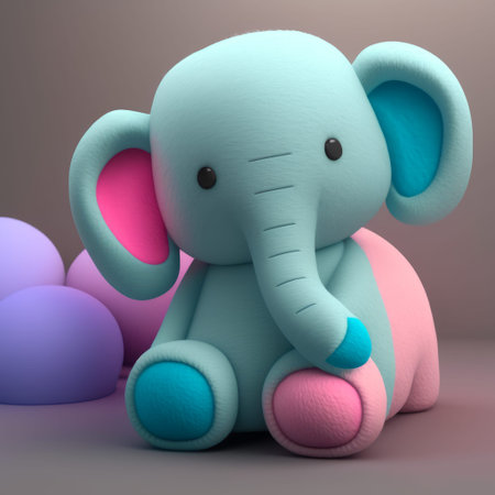 Cute elephant sitting on a pile of colorful balloons. 3D renderingの素材