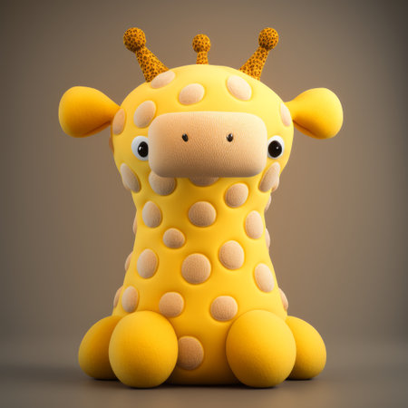 Cute yellow giraffe on gray background. 3D illustration.の素材