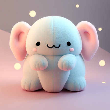 Cute cartoon elephant with soft toy in pastel colors. 3D renderingの素材