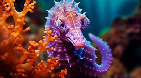 Colorful seahorse (Hippocampus) in aquariumの素材