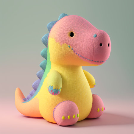 Plush toy dinosaur isolated on pastel background. 3d renderingの素材