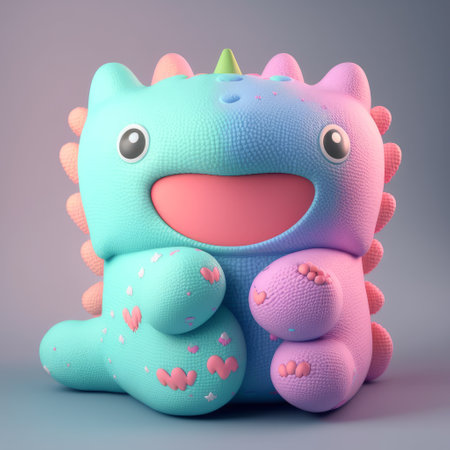 Funny cartoon monster with pink eyes and pink cheeks. 3d renderingの素材