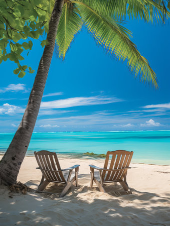 Beach chairs on beautiful tropical beach, Seychelles.の素材