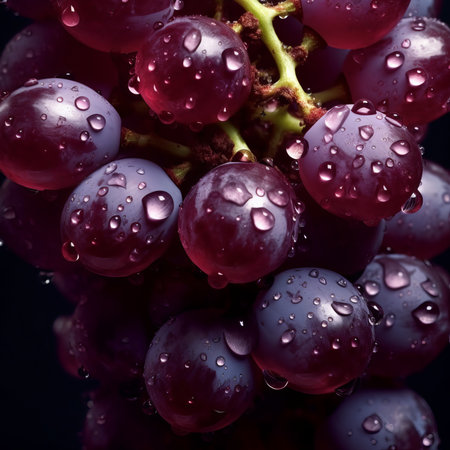 grapes with water drops on a black background, close-upの素材