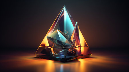 3d rendering of a crystal on a black background with light effectsの素材