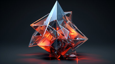 3d rendering of a crystal on a black background with red lightingの素材