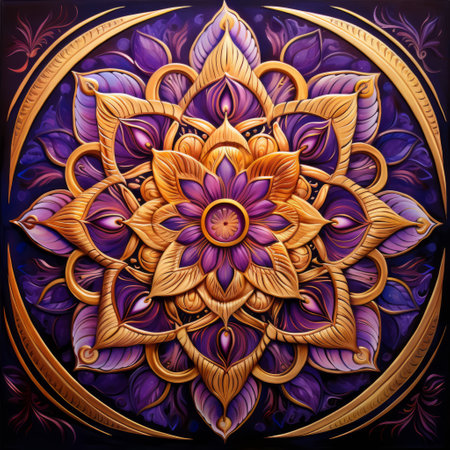 Ornament in the form of a mandala on a dark backgroundの素材
