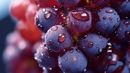 Bunch of red grapes with water drops close-up macro photographyの素材