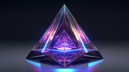 3d illustration of a pyramid in neon light. 3d renderingの素材