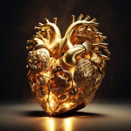 Human heart made of metal on a dark background. 3d renderingの素材
