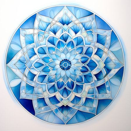 Illustration of a beautiful mandala in blue and white colors.の素材