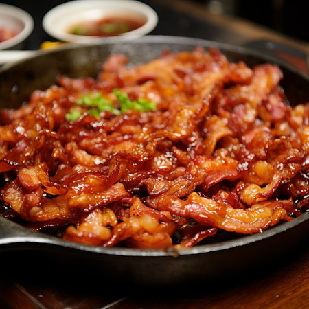 Korean traditional food, Grilled pork on hot pan with sauceの素材