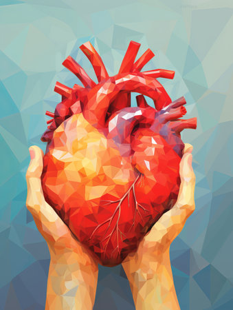 Human heart in hands. Vector polygonal illustration. Low poly style.の素材
