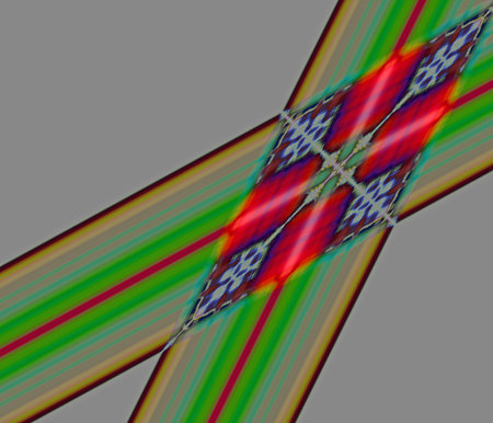 A computer generated fractal abstract of diamonda and bars with pointed ends.