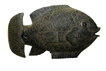 A small statue of a fish in a gray color with texture in the gills.の写真素材
