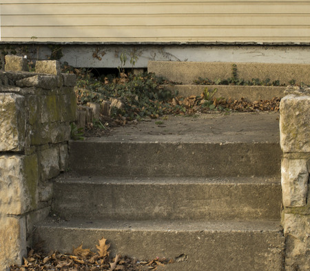 Concret steps bookmarked with short brick walls leading to amystery end.の写真素材