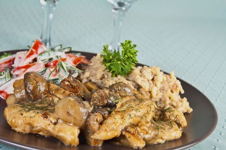 Chicken breasts in mushroom sauceの写真素材
