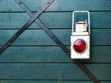 Old White lamp with red lightの写真素材