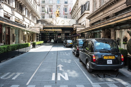 London, Westminster, UK - June 06 2014: Hotel Savoy, main entrance.のeditorial素材