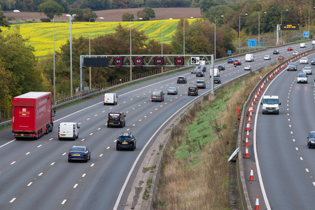 London, UK - October 18, 2018: Evening heavy traffic on busiest British motorway M25のeditorial素材