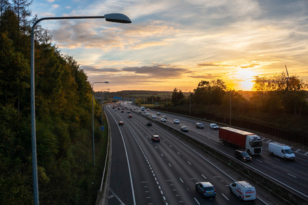 London, UK - October 18, 2018: Evening heavy traffic on busiest British motorway M25のeditorial素材