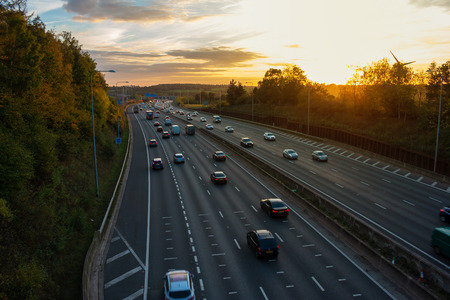 London, UK - October 18, 2018: Evening heavy traffic on busiest British motorway M25のeditorial素材