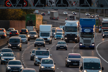 London, UK - October 18, 2018: Evening heavy traffic on busiest British motorway M25のeditorial素材