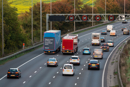 London, UK - October 18, 2018: Evening heavy traffic on busiest British motorway M25のeditorial素材