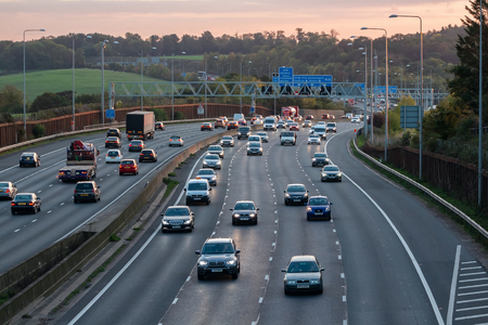 London, UK - October 18, 2018: Evening heavy traffic on busiest British motorway M25のeditorial素材