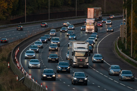 London, UK - October 18, 2018: Evening heavy traffic on busiest British motorway M25のeditorial素材