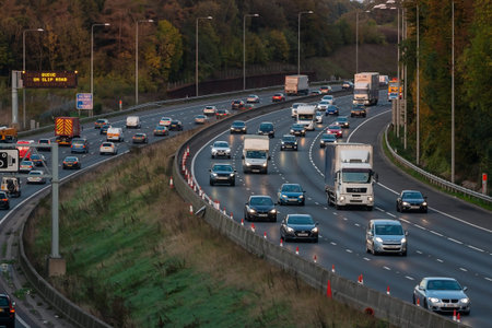 London, UK - October 18, 2018: Evening heavy traffic on busiest British motorway M25