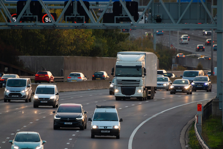 London, UK - October 18, 2018: Evening heavy traffic on busiest British motorway M25のeditorial素材