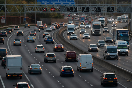 London, UK - October 18, 2018: Evening heavy traffic on busiest British motorway M25のeditorial素材