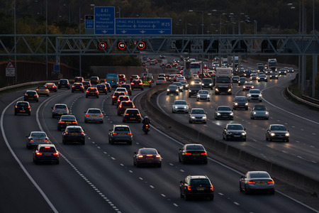 London, UK - October 18, 2018: Evening heavy traffic on busiest British motorway M25のeditorial素材