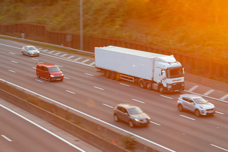 London, UK - September 20, 2021:Heavy good vehicle in motion on the British motorway M25