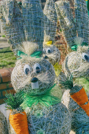decorations for Easter, hare figures displayed at the pre-holiday market, Easter customs, hand-made...