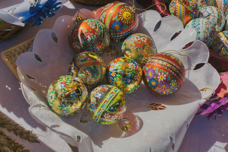 Colorful Easter eggs for sale on the market in Vilnius, Lithuania