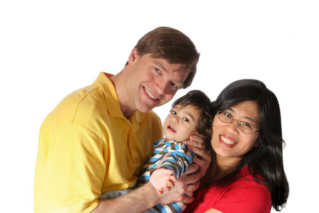 Family of three. Multiracial family. Husband is Scandinavian, wife is Thai