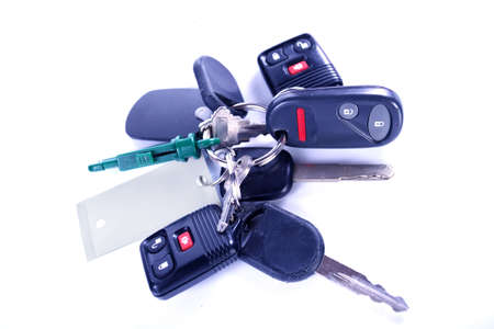 Bunch of car keys with remote openersの写真素材