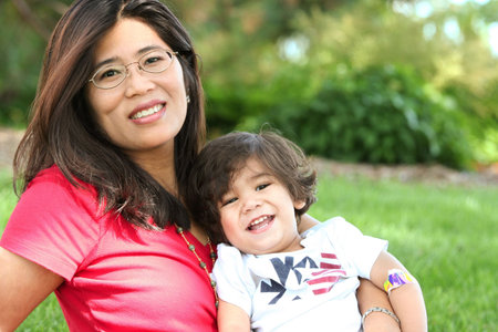 Mother and  enjoying outdoorsの写真素材