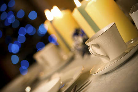 Simple and elegant table setting in neutral tonesの写真素材