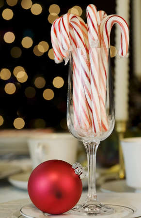 Candy canes and ornamentsの写真素材