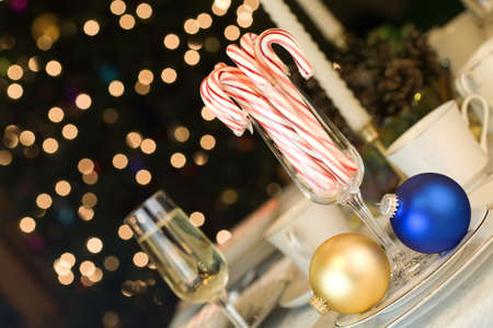 Candy canes and ornamentsの写真素材